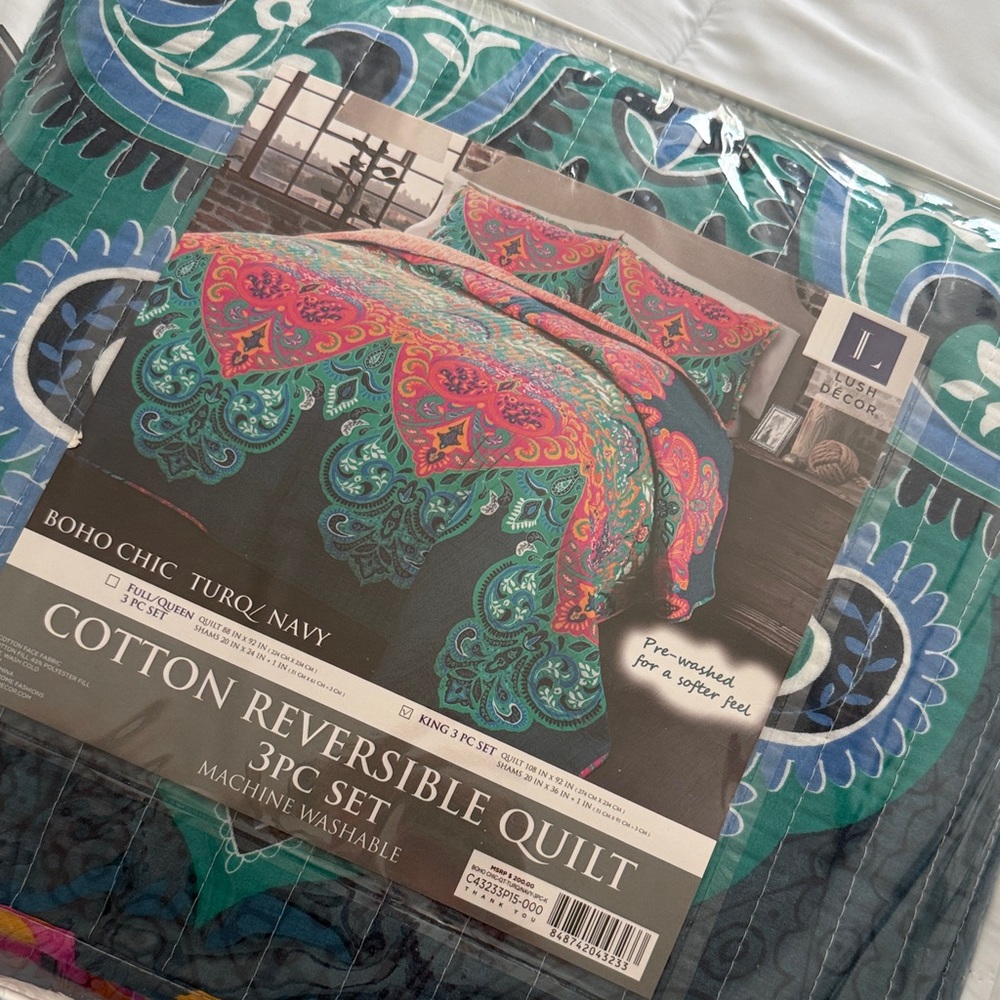 Nicole Miller Vibrant Turquoise and Navy Quilt Set